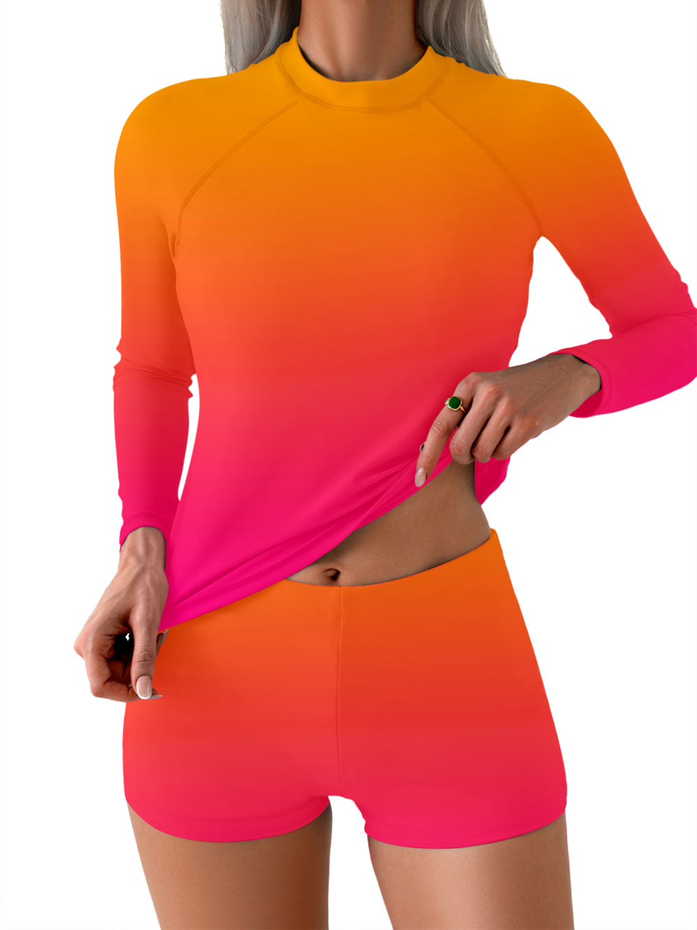Sea Turtles Hawaiian Diving Souvenir Women'S High Elasticity Tummy Control Long Sleeve Two-Piece Swimsuit, Protection Swimwear for Beach Vacation Pool Parties